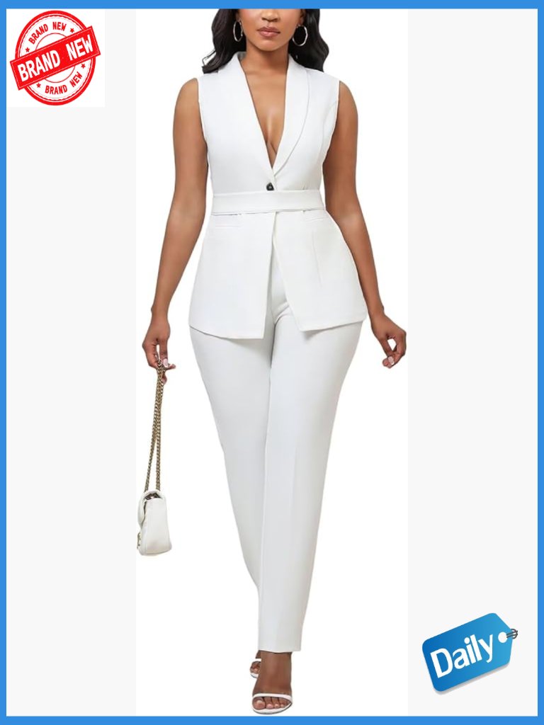 Women's 2 Piece Dressy Pant Suit Set Sleeveless Vest Blazer
